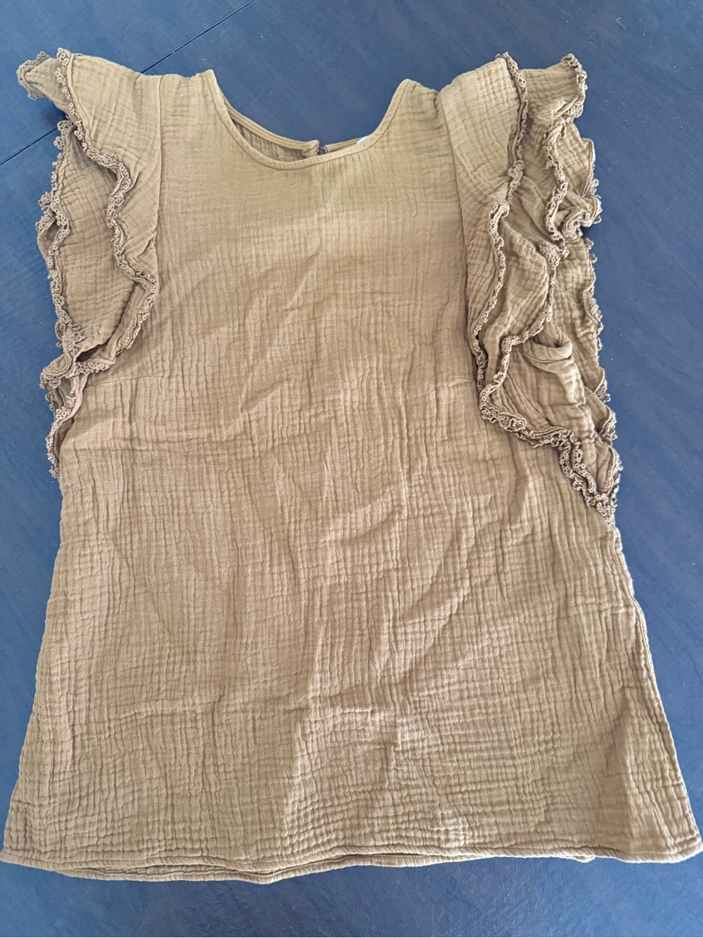 Sezane Tobacco Camel Ruffled Cotton Gauze Tank